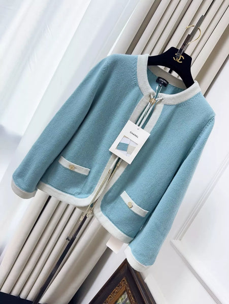 Chanel 25A Baby Blue Cardigan – Wararni.com