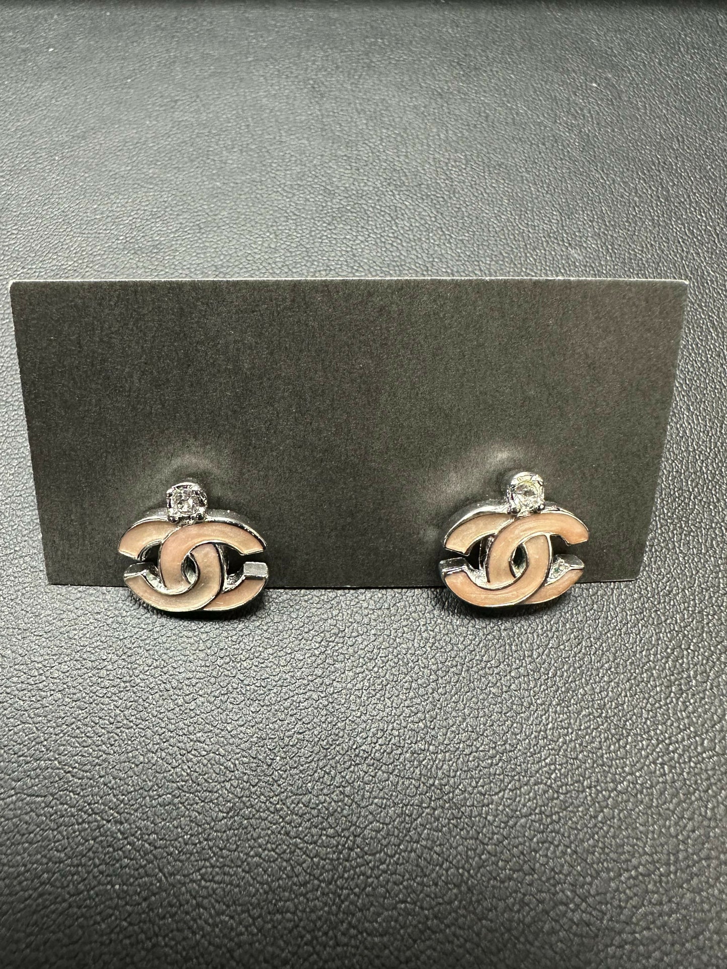 Chanel Vintage 05C Rhinestone Brown Stud Earrings