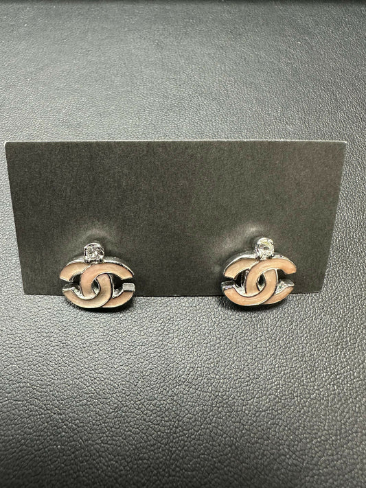 Chanel Vintage 05C Rhinestone Brown Stud Earrings