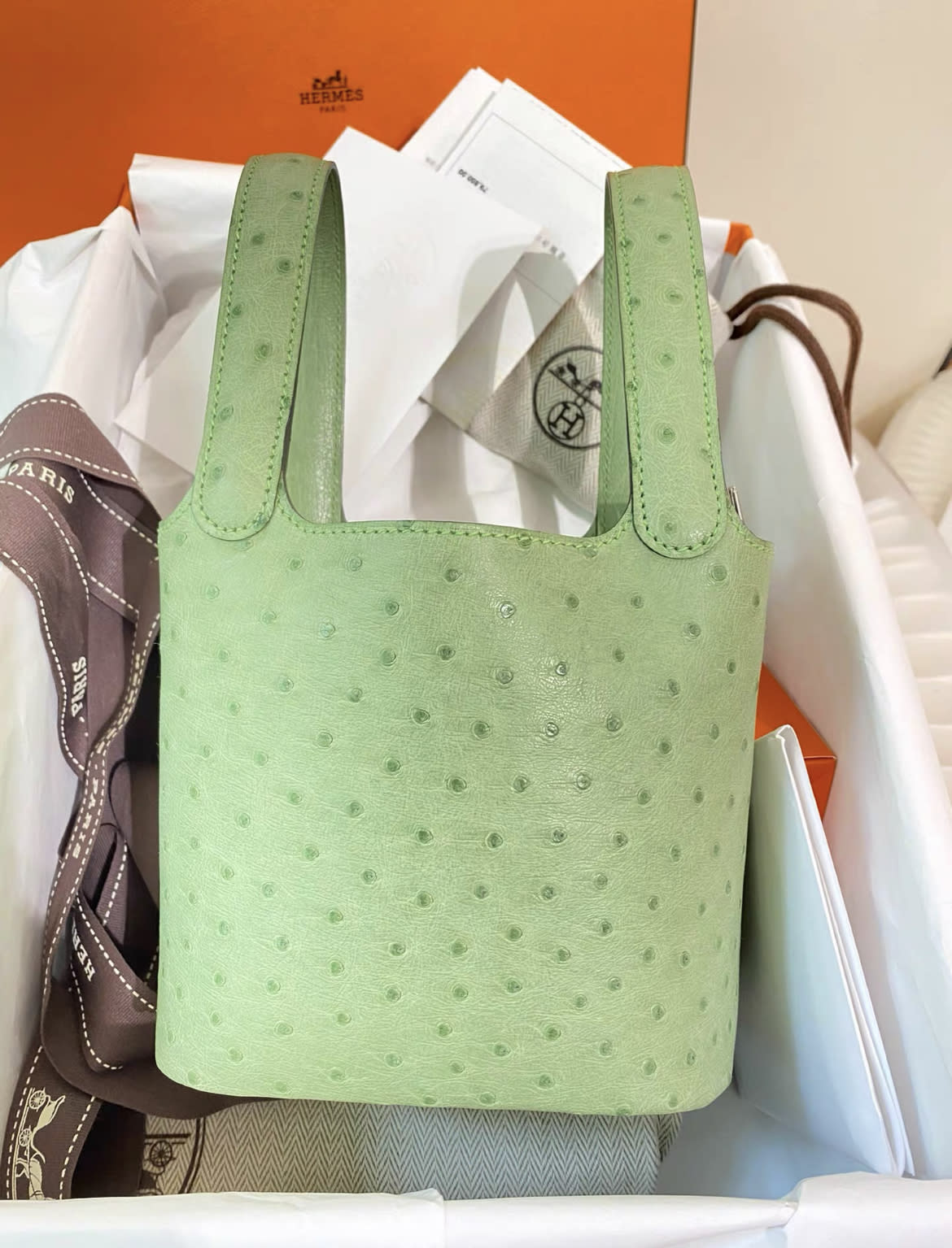 Hermès Picotin Micro Ostrich Vert Criquet