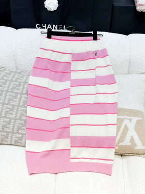 Chanel 19C Pink and White Knit Skirt