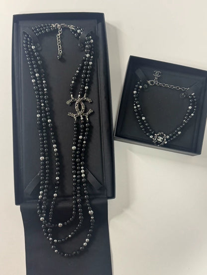 Chanel 22C Black and Gray Double-Layer Pearl Necklace