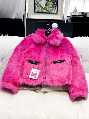 Chanel 23N Fuchsia Pink & Black Shearling jacket