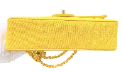 Vintage Chanel 1992 Yellow Denim Medium Classic Flap Bag 24K Gold Hardware