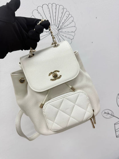 Chanel 22B backpack in white grained calfskin leather with gold-tone hardware