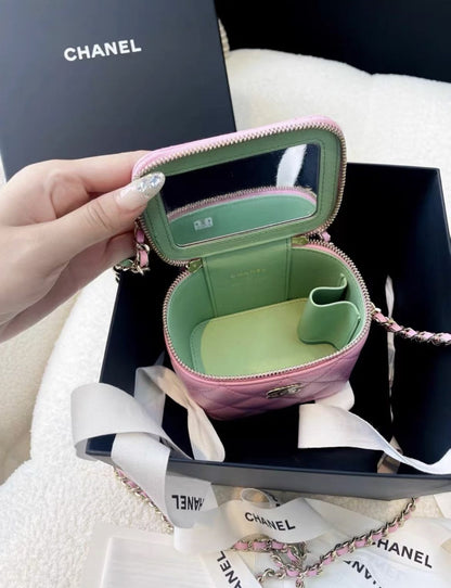 Chanel 23p pink with green handle box chain bag