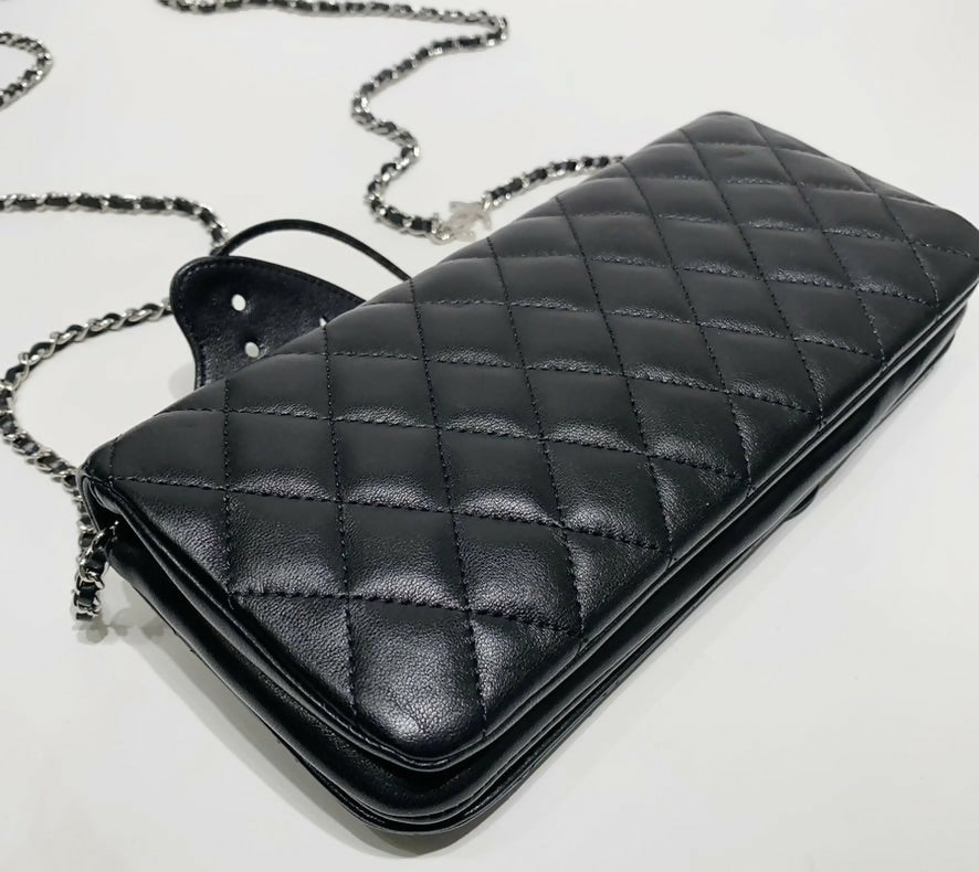 Rare Chanel 2011 Lambskin Black Butterfly Ornament Clutch Crossbody Flap Bag