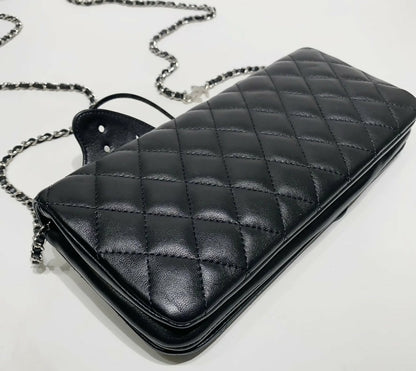 Rare Chanel 2011 Lambskin Black Butterfly Ornament Clutch Crossbody Flap Bag