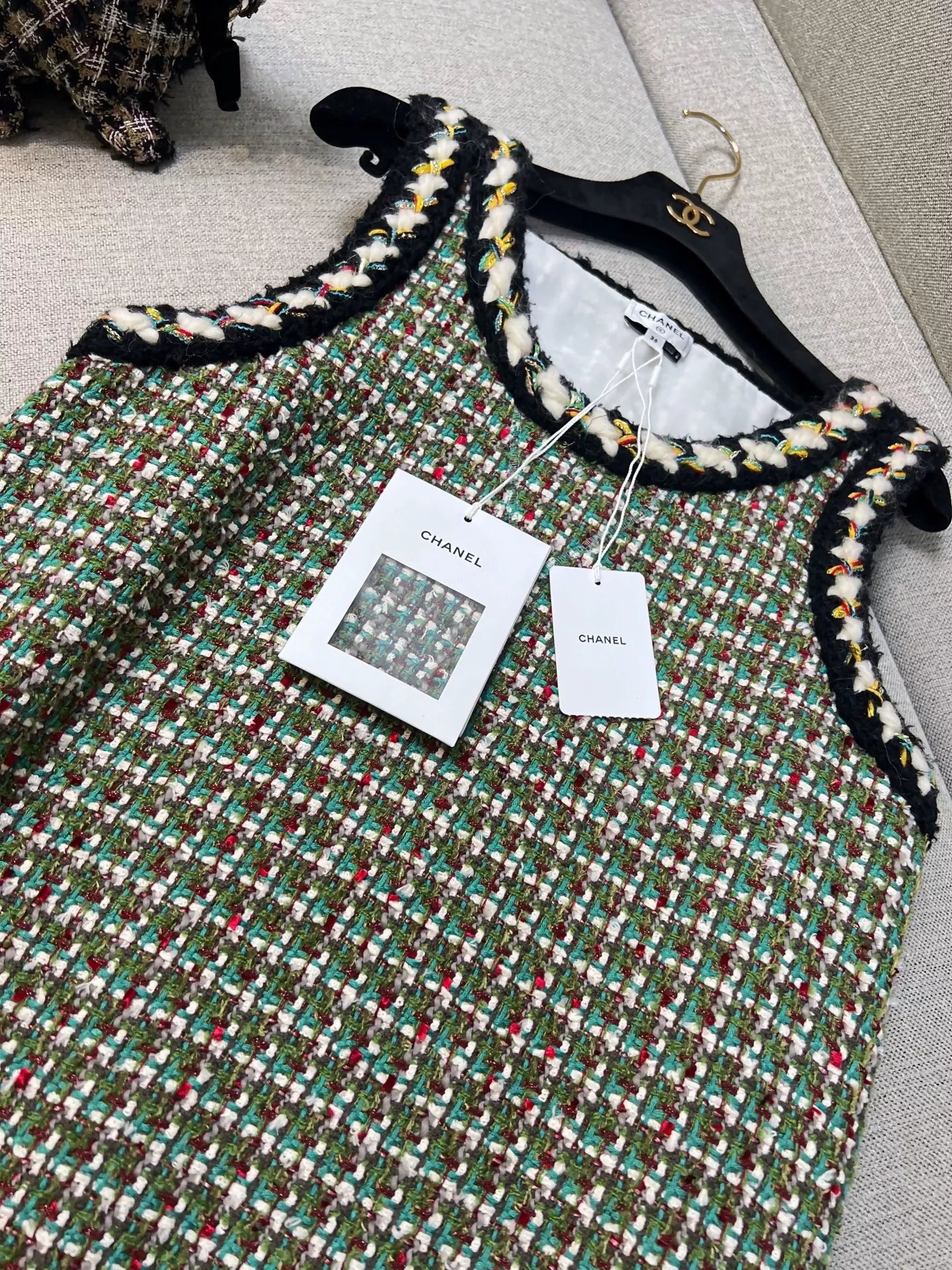 Chanel 23A green mixed-color tweed dress
