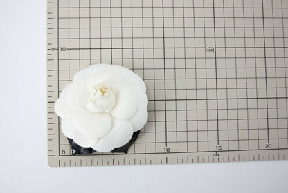Chanel Vintage 81-85 Velvet Black Leaf White Camellia Brooch