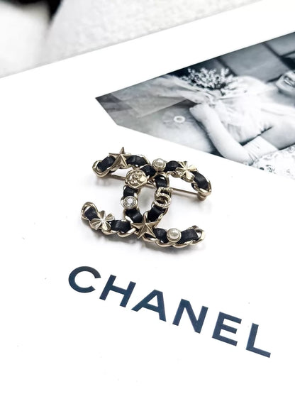 Chanel 20b double C chain pearl and diamond brooch