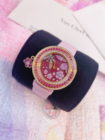 VCA Van Cleef & Arpels Japan Limited Extraordinary Dial Series Cherry Blossom Fairy Pink Dial Quartz Ladies Watch