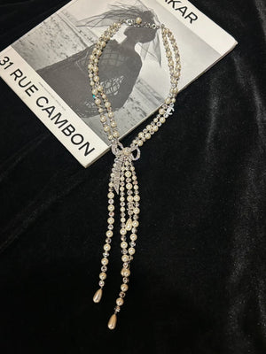 Chanel Bow Rhinestone Pearl Necklace