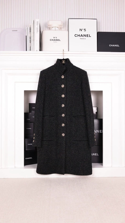 Chanel 2018 Black Green Tweed long Jacket