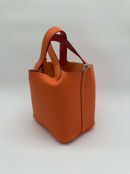 Hermès Picotin 18 Éclat Clemence / Swift Orange Minium / Rose Azalée PHW W 2024