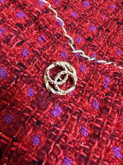 Chanel 23B red tweed skirt with gold buttons