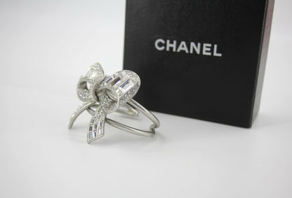 Chanel Vintage 08P Rhinestone Spring Silver Bow Brooch