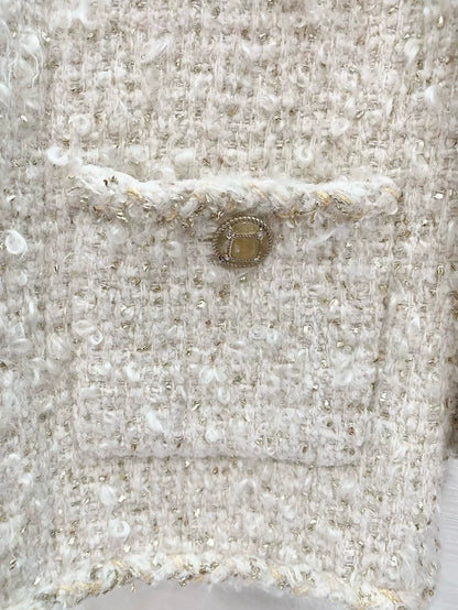 Chanel 19A white ecru & gold tweed jacket