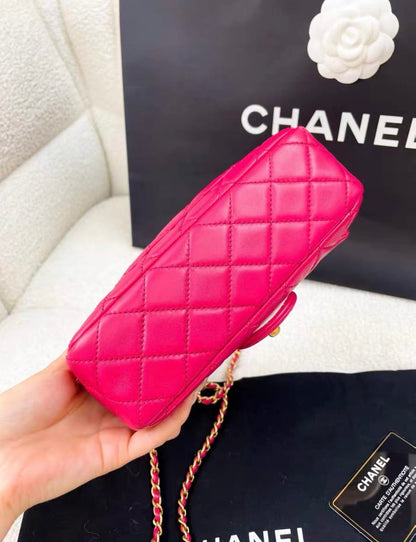 Chanel rose red gold ball cf large mini chain bag