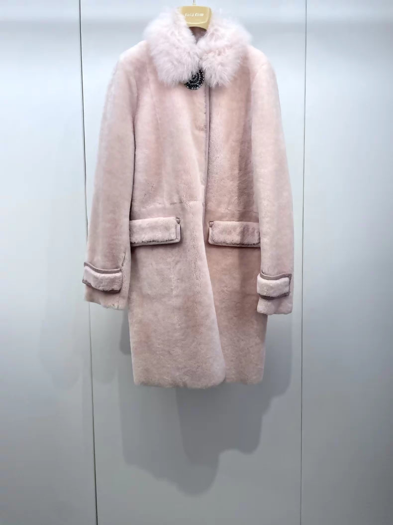Miu Miu pink wool and fur coat