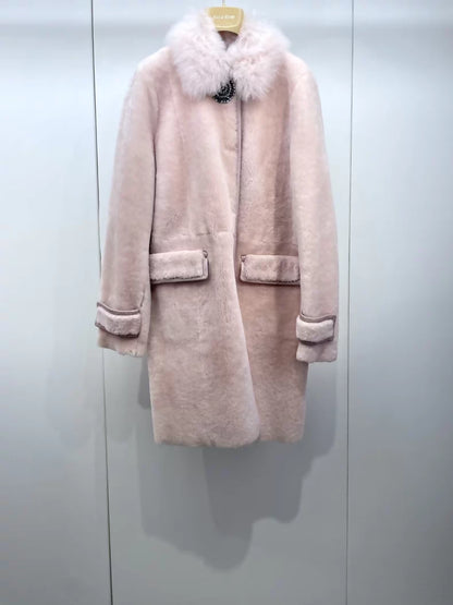 Miu Miu pink wool and fur coat