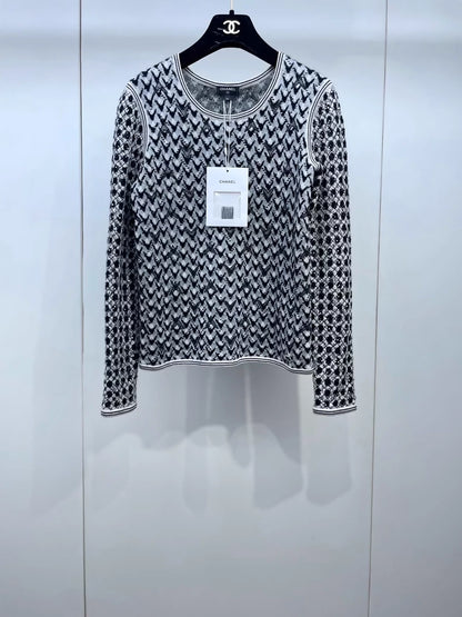 Chanel 21A Black Silver Sequin Knit Top