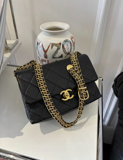 CHANEL Chanel23s black gold cowhide metal braided belt shoulder strap - Medium Shoulder Bag - Secondhand luxury from Wararni