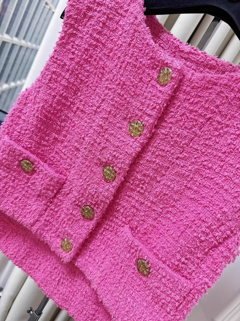 Chanel 22S rose pink tweed vest