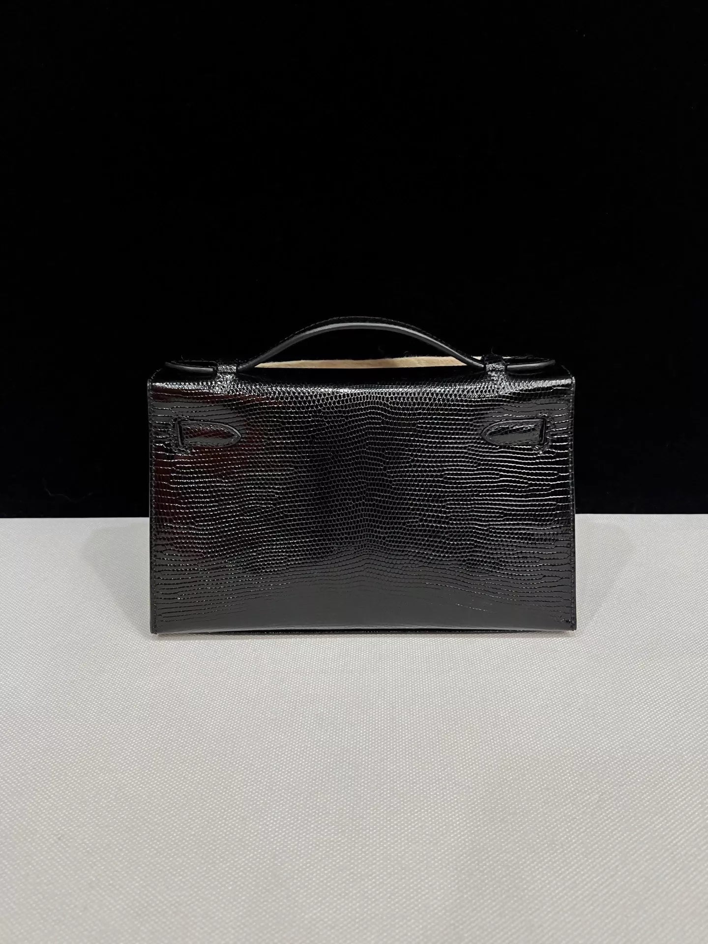 Hermes Kelly Pochette Black Lizard leather gold hardware