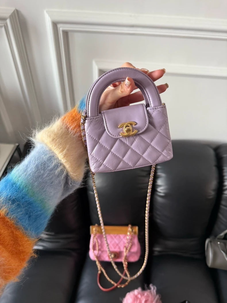Chanel 24p purple Kelly nano mini chain bag