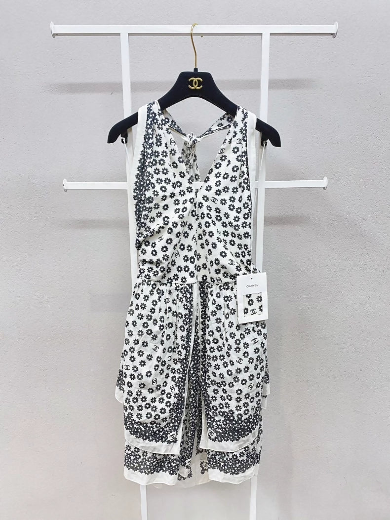 Chanel 22P black and white floral print dress