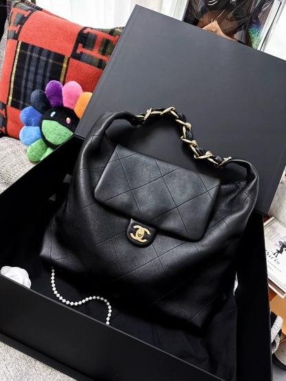 Chanel 25K black calfskin Maxi hobo bag