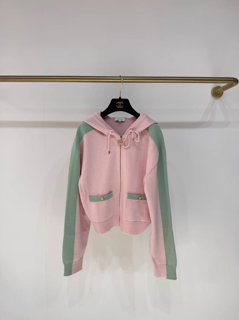 Chanel 24C pink green Cashmere Cardigan