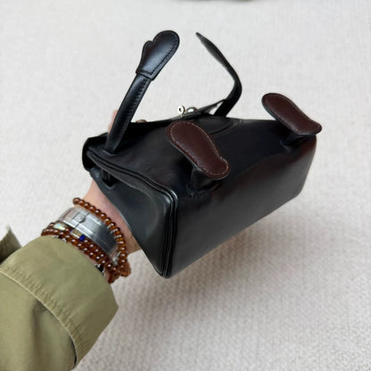 Hermes Kelly doll black & brown swift leather palladium hardware