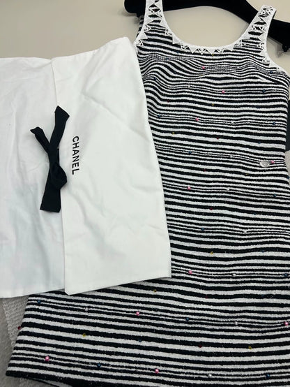 Chanel 24S Exquisite Striped Beaded Lace Dress
