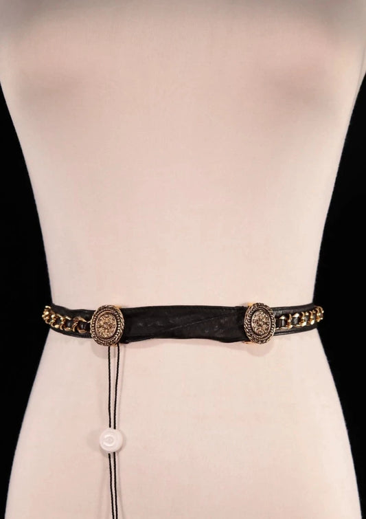 Chanel Black and Gold Leather Waist belt