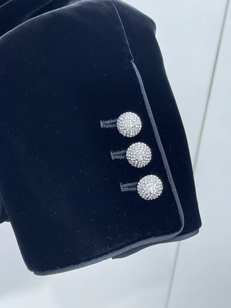 Miu Miu 24SS Black Velvet Rhinestone Button Jacket