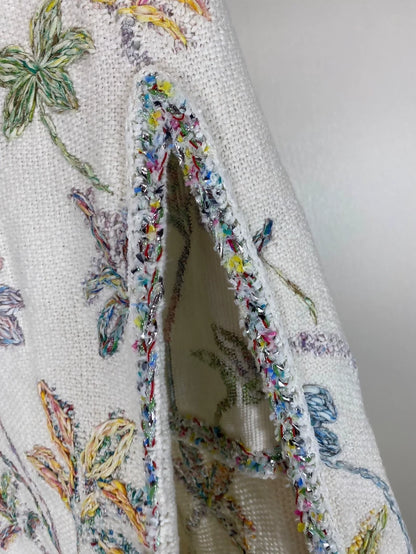 Chanel white Heavy Embroidery Floral Skirt