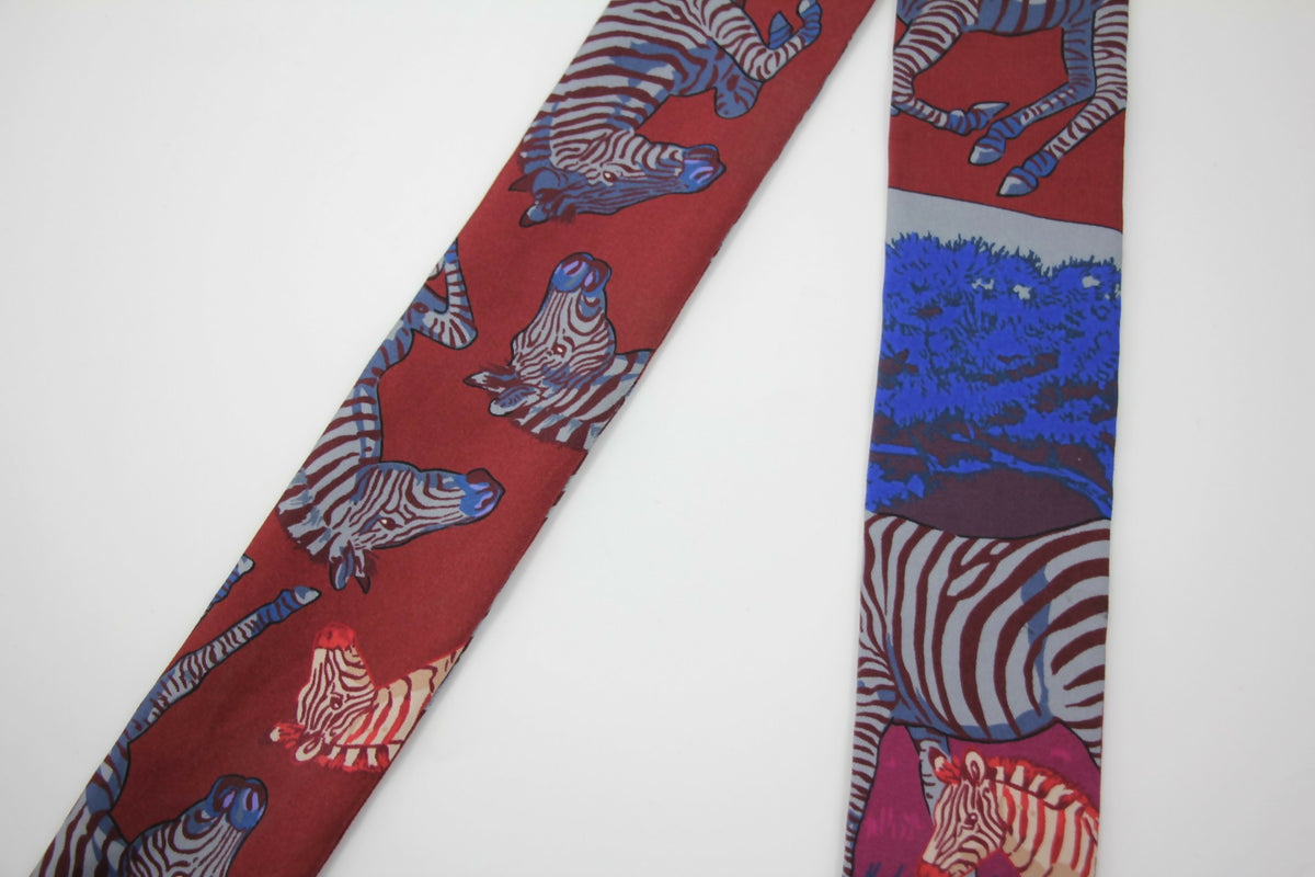 Hermès 100% Silk Bordeaux Violet Les Zébres Twilly Scarf