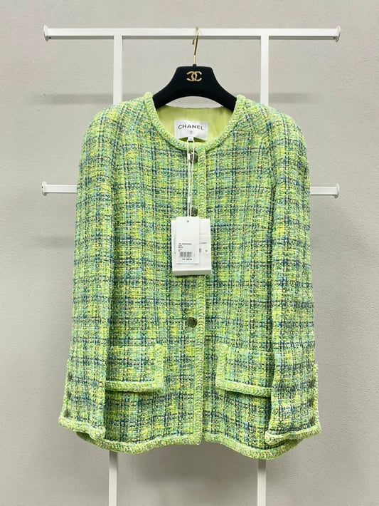 Chanel 19P yellow 
green tweed jacket