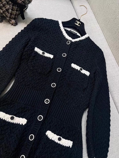 Chanel 22C black and white camellia button dress