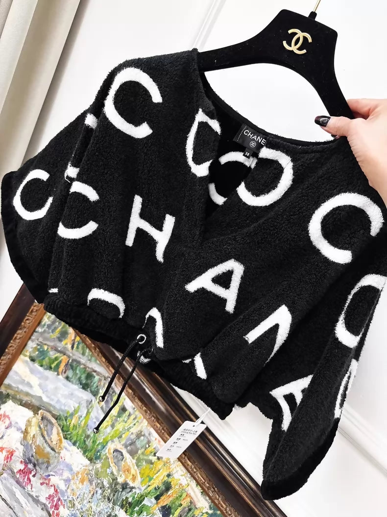 Chanel 23M black and white CC terry cloth top