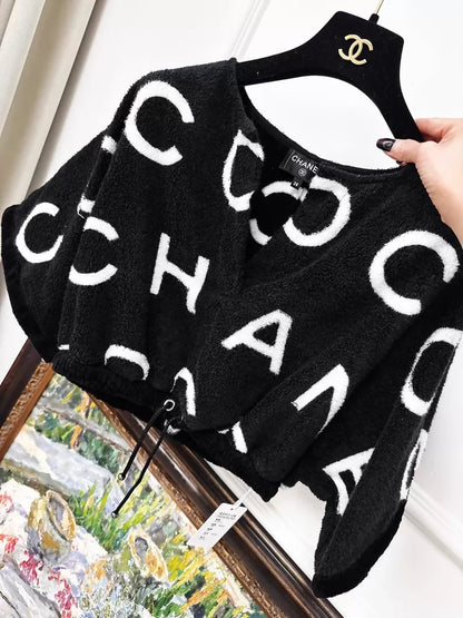 Chanel 23M black and white CC terry cloth top