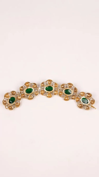 Chanel 1995 Green Glass Gold Braided Bracelet