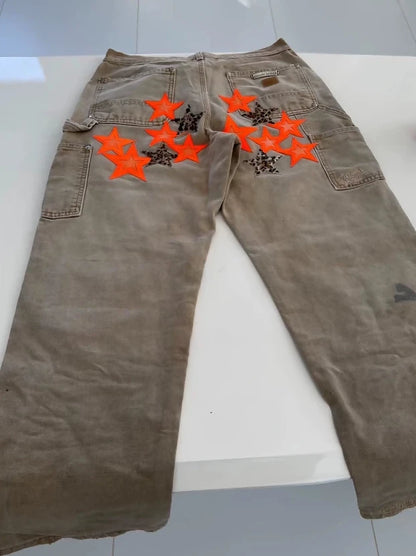 Chrome Hearts star-patterned brown orange cargo pants