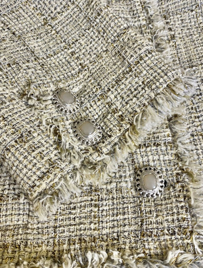 Chanel 10P Fantasy Tweed Beige Metallic Gold Jacket Skirt Suit Set FR 42/44