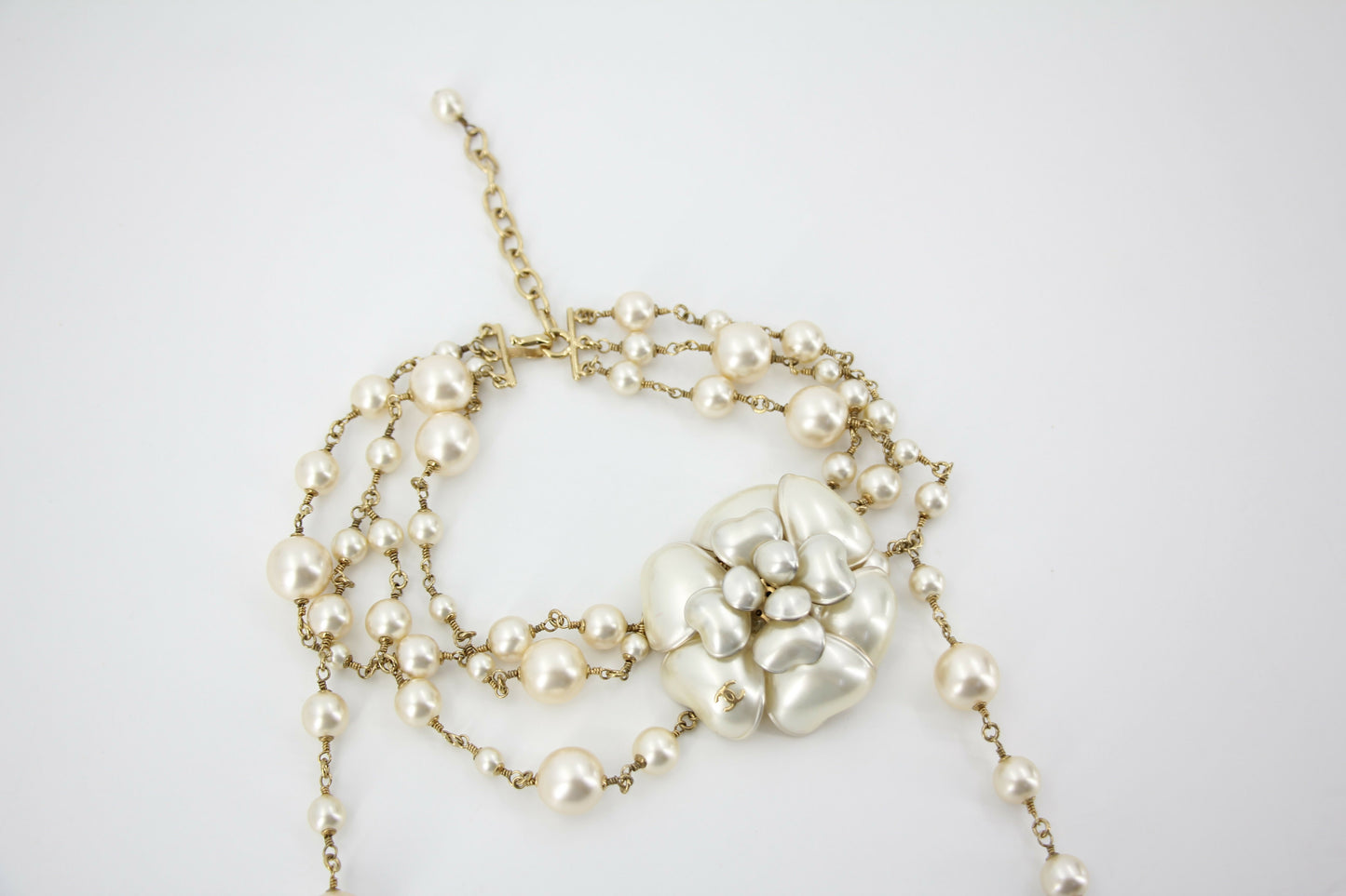 Chanel Vintage 02A Imitation Pearl Camellia Layered Necklace