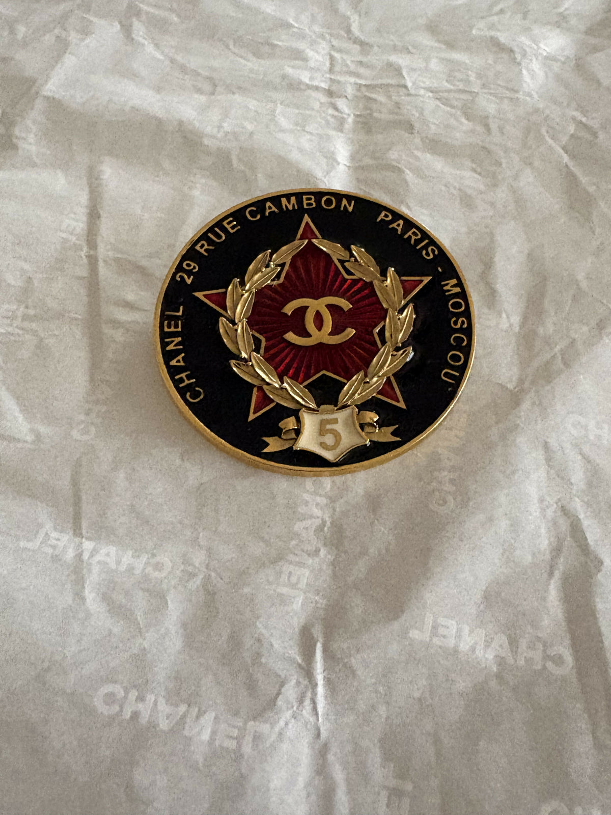Chanel 2009 Runway Circular Pin Brooch Gold Red Black