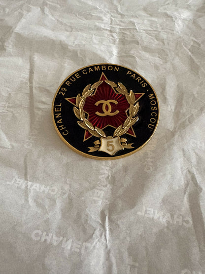 Chanel 2009 Runway Circular Pin Brooch Gold Red Black