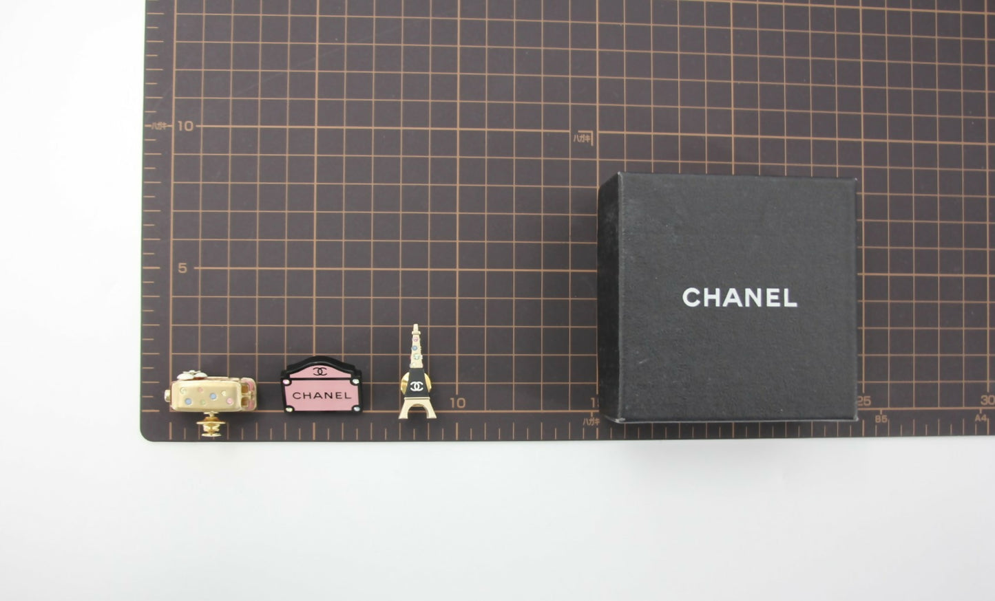 Chanel 06C Metal Pink Bus Eiffel Tower and Pink Bag Trio Brooch Set